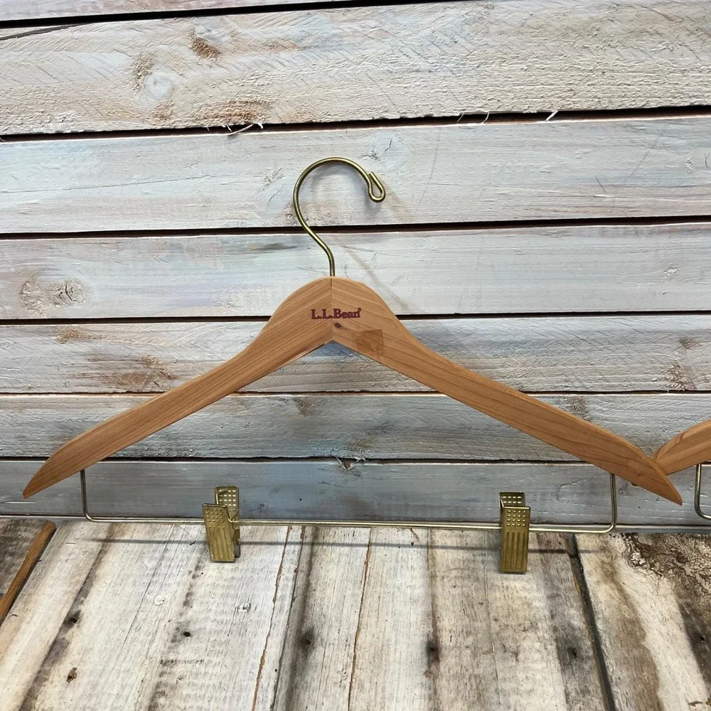 L.L. Bean Brown Cedar Wood Suit Hangers Brass‎ Clips Vintage Set of 2 OS